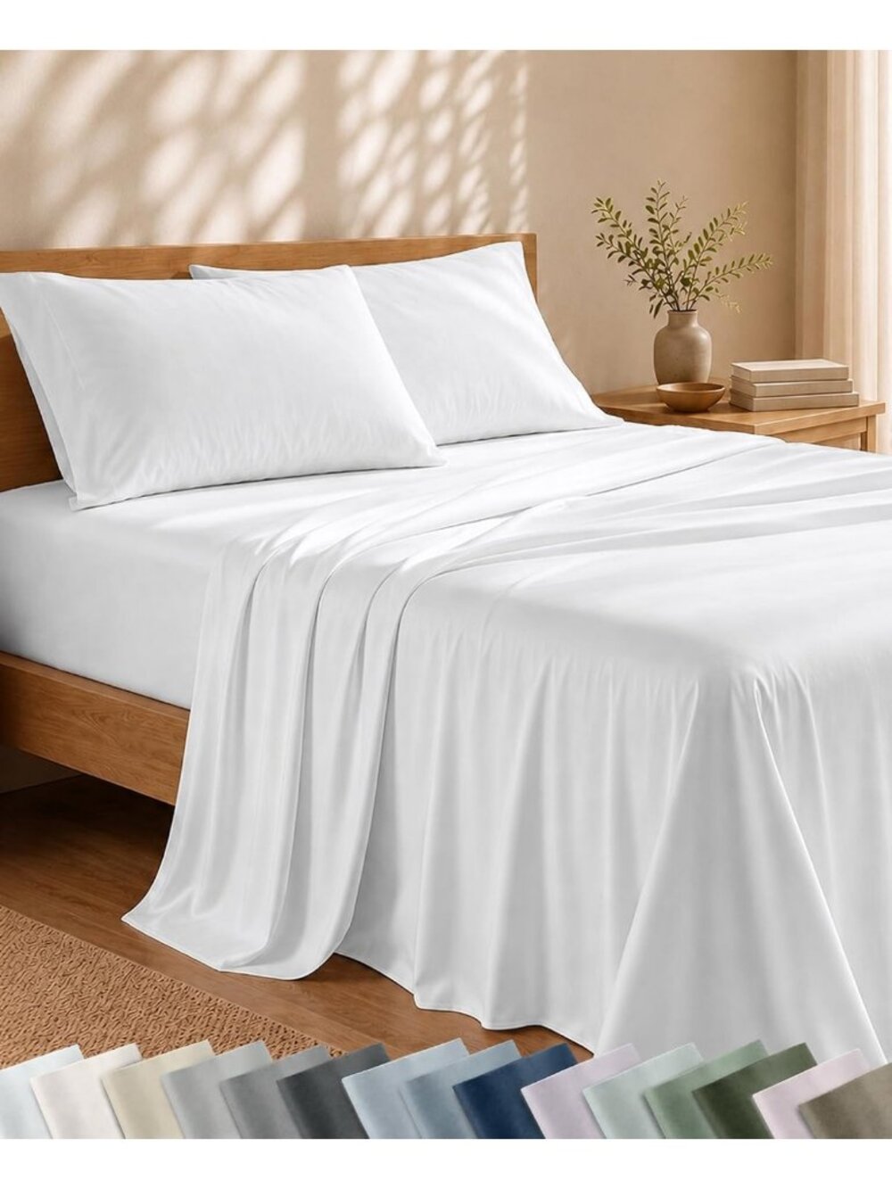 Luxurious 100% Viscose Bamboo Sheets, California King Size, Soft White Bedding